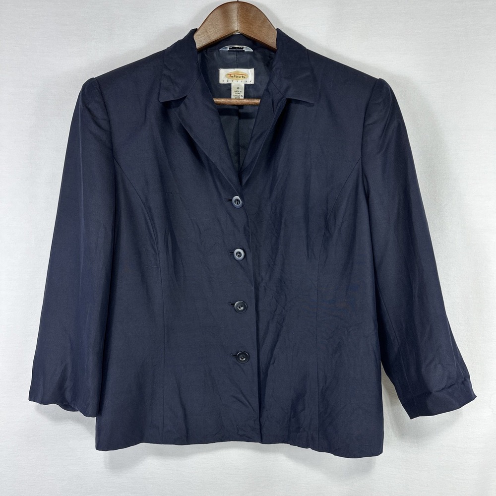Talbots Pure Silk Blazer Womens 10 Jacket Lined Career 3/4 sleeve Lightweight